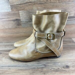 Vtg Chloe Womens Beige Tan Leather Boots Mid Calf size US 7 EU 37 Mad